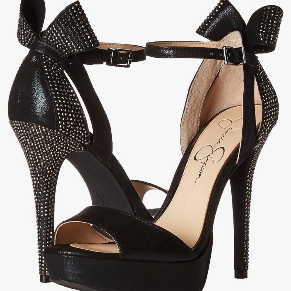 Glam Jessica Simpson Baani Hematite Rhinestone Bow Stiletto Size 7